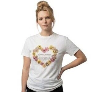 Vintage Guess Jeans Shirt Womens Medium White Floral Heart Graphic 80s USA Retro